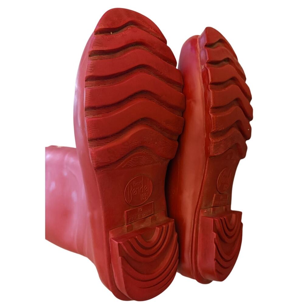 HENRI BENDEL Red Rubber Signature Stripe Interior Rain Boots Weliies 10 garden - Picture 5 of 6